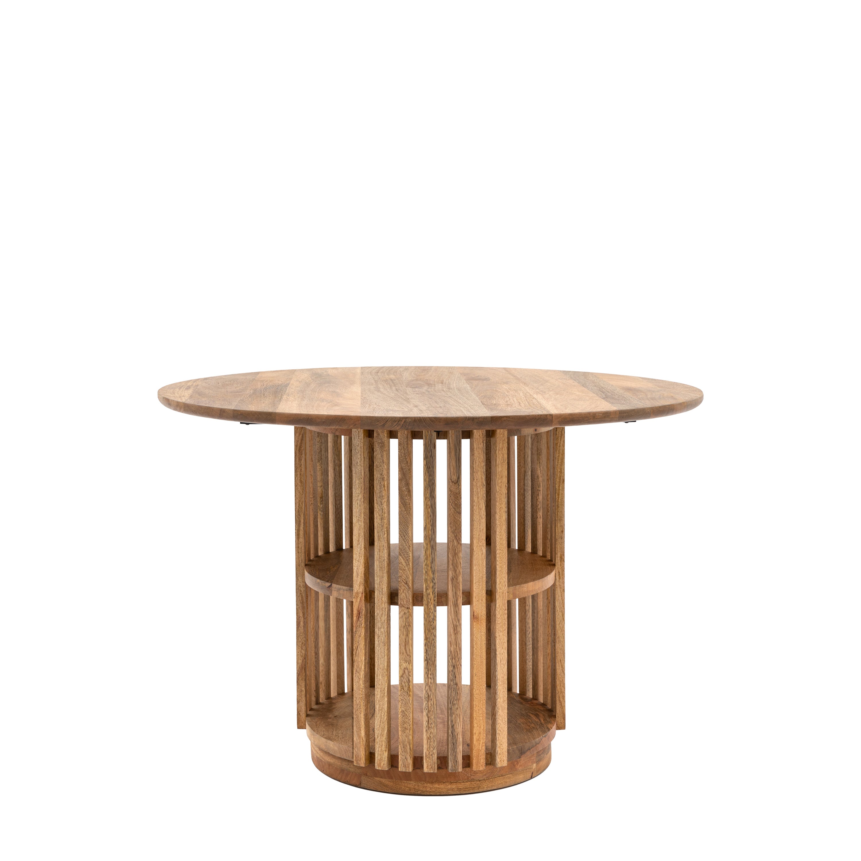Alvin Slatted Natural Mango Wood Round Dining Table | 2 Seater